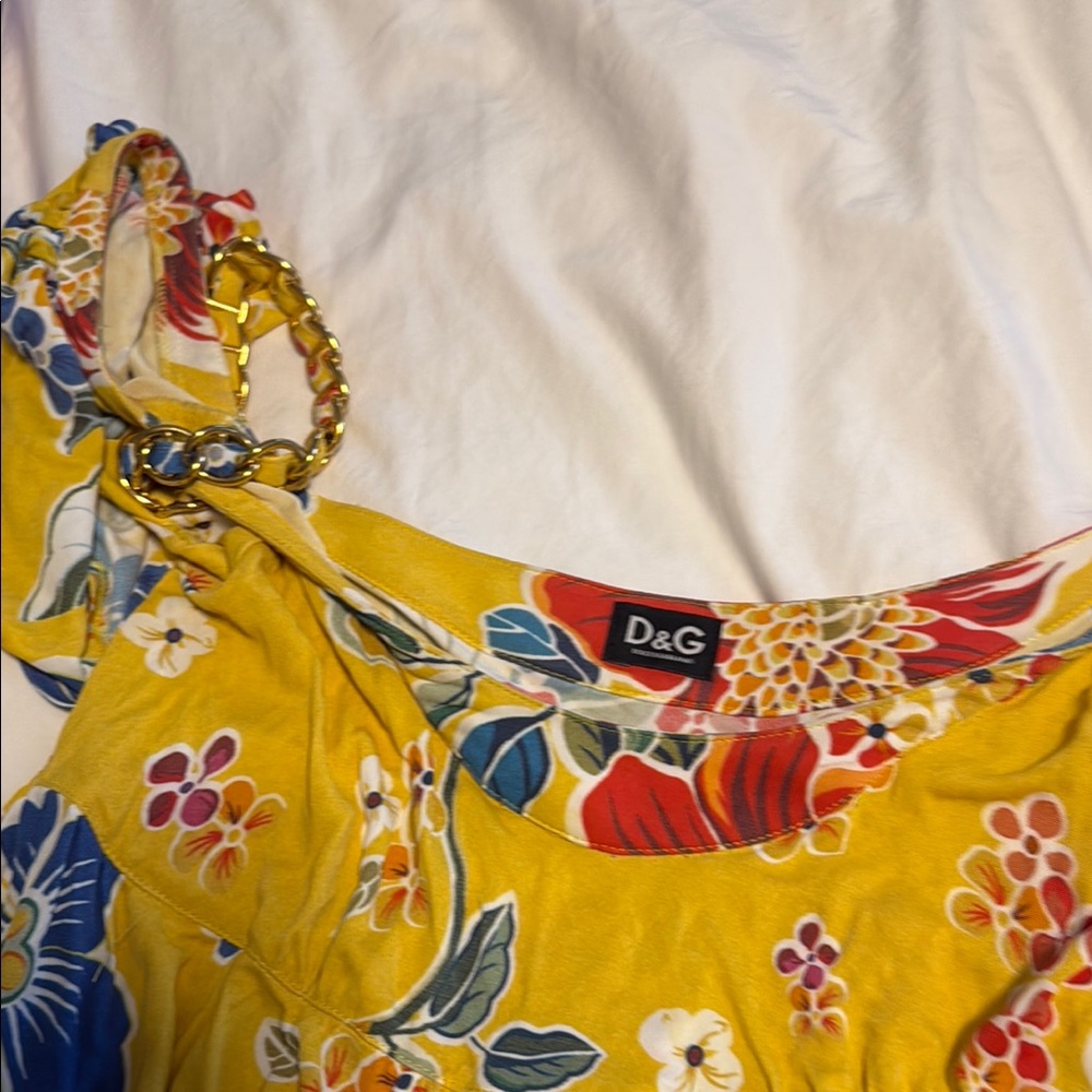 D&G Yellow Floral Dress with Chain Accent